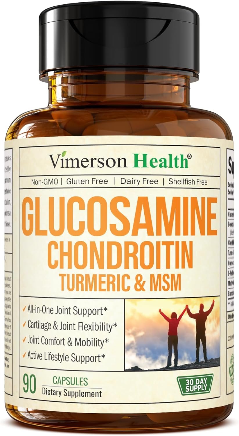 Glucosamine Chondroitin MSM and Turmeric Supplement - Joint Support Supplement for Women Men with Boswellia Glucosamine Sulfate 1500 mg. Used for Cartilage Joint Health Flexibility 90 Capsules