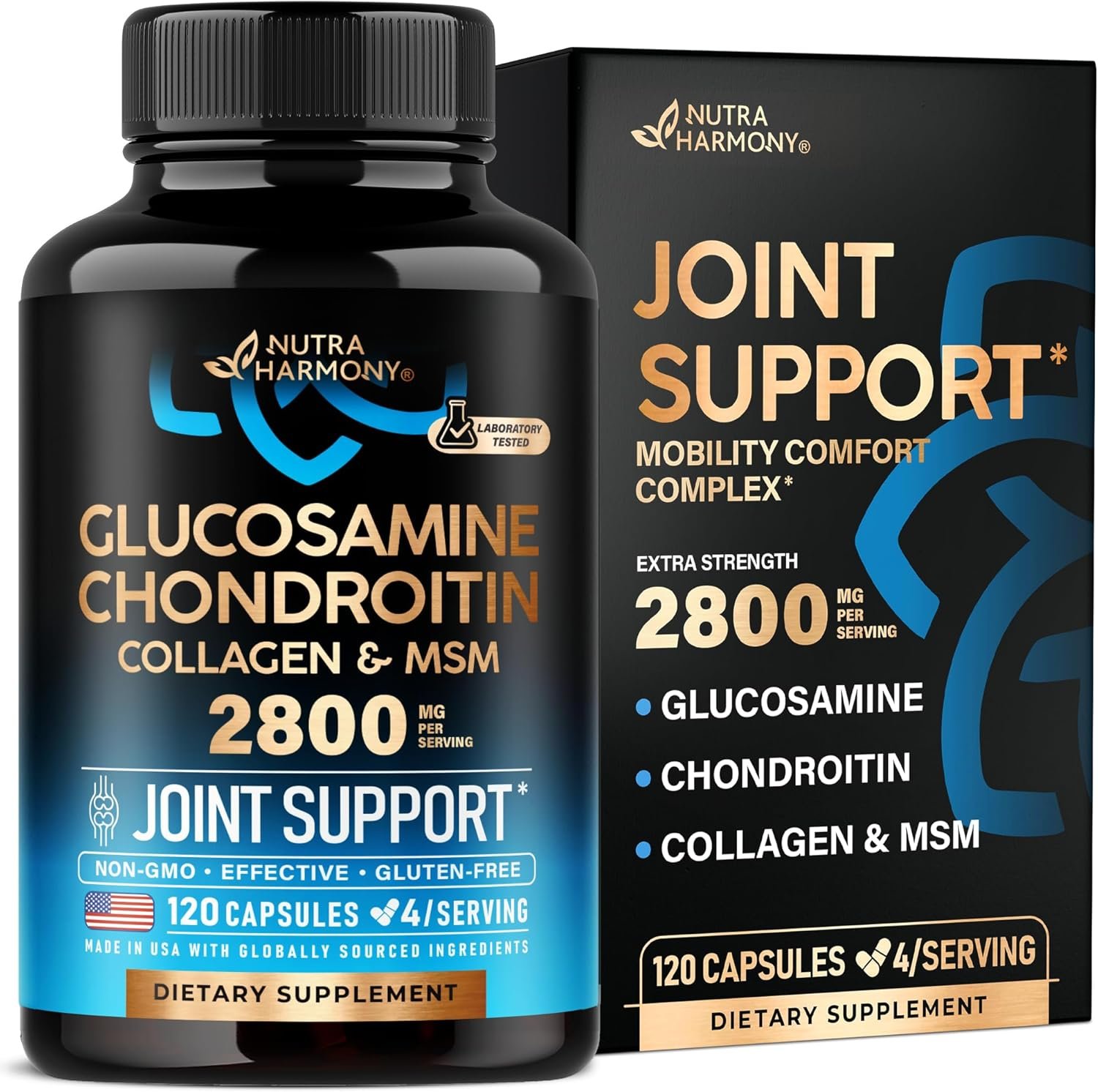 Glucosamine Chondroitin MSM Collagen | FSA HSA Eligible | Joint Support Supplement 2800 mg | Made in USA | FSA Approved Product Items | Flexibility Nutritional Vitamins | For Men Women, 120 Capsules