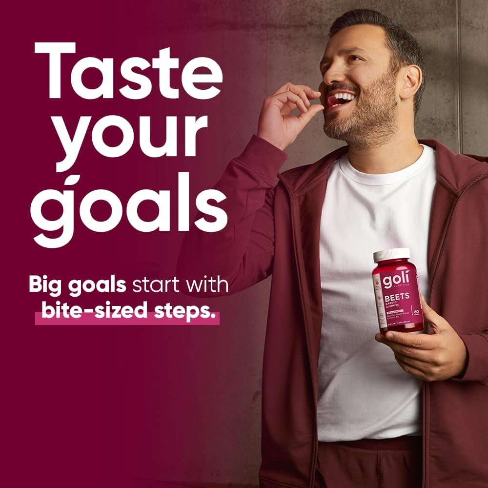 Goli Nutritional Supplement, Beets Cardio Gummy - 60 Count - 100mg CoQ10 Beet Root Extract - Gluten-Free, Vegan, Non-GMO, and Gelatin-Free. Natures Great Superfood.
