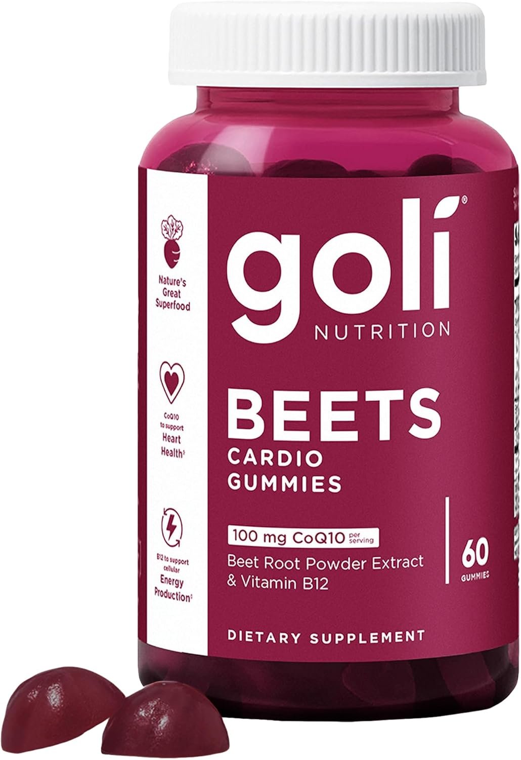 Goli Nutritional Supplement, Beets Cardio Gummy - 60 Count - 100mg CoQ10 Beet Root Extract - Gluten-Free, Vegan, Non-GMO, and Gelatin-Free. Natures Great Superfood.
