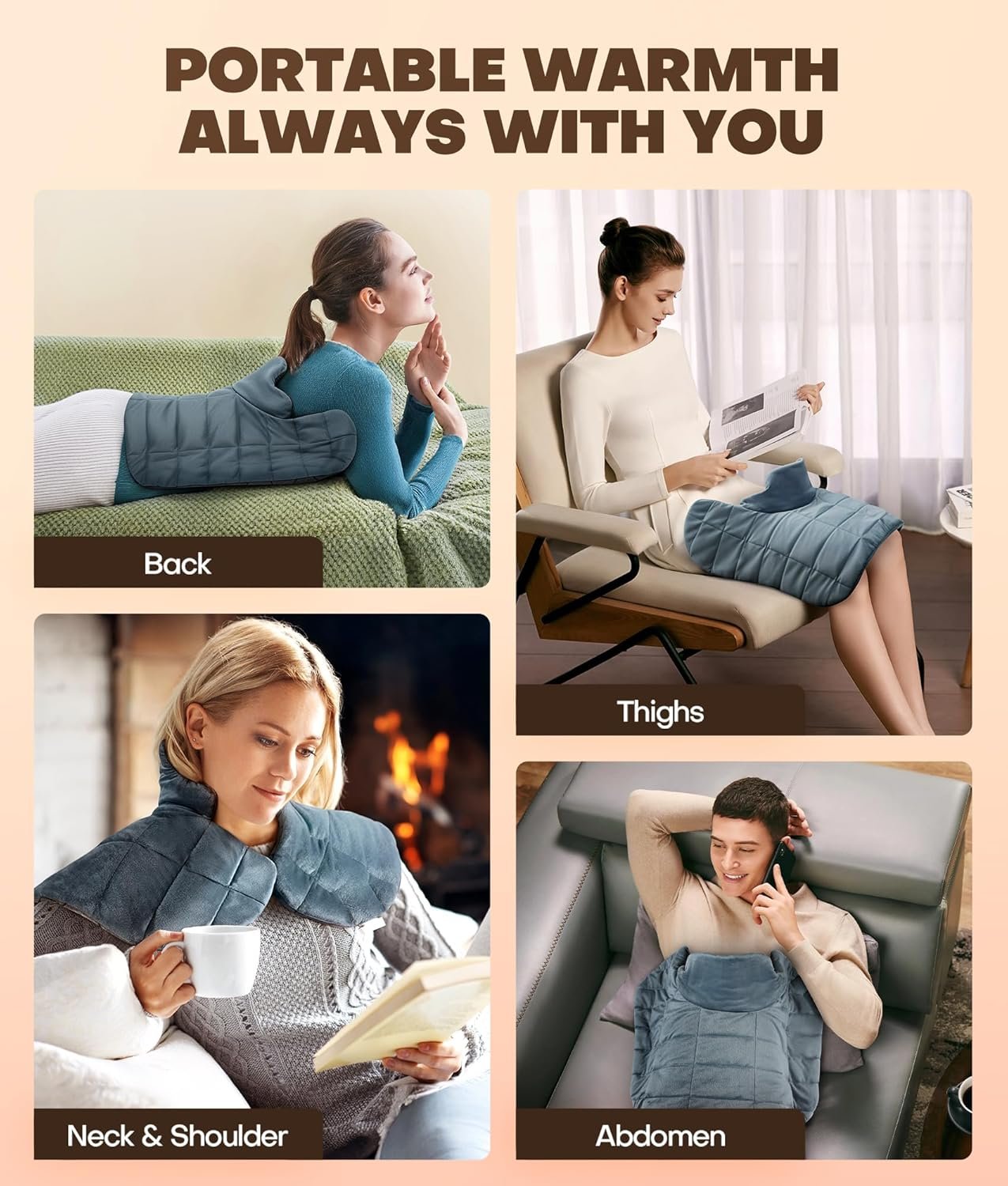 Graphene-Infused Weighted Heating Pad, Effective Pain Relief Instant Heating Pads for Neck and Shoulders and Back, Ergonomic Heated Wrap w/ 6 Heat Options 4 Auto Timer, Christmas Gifts for Women Men