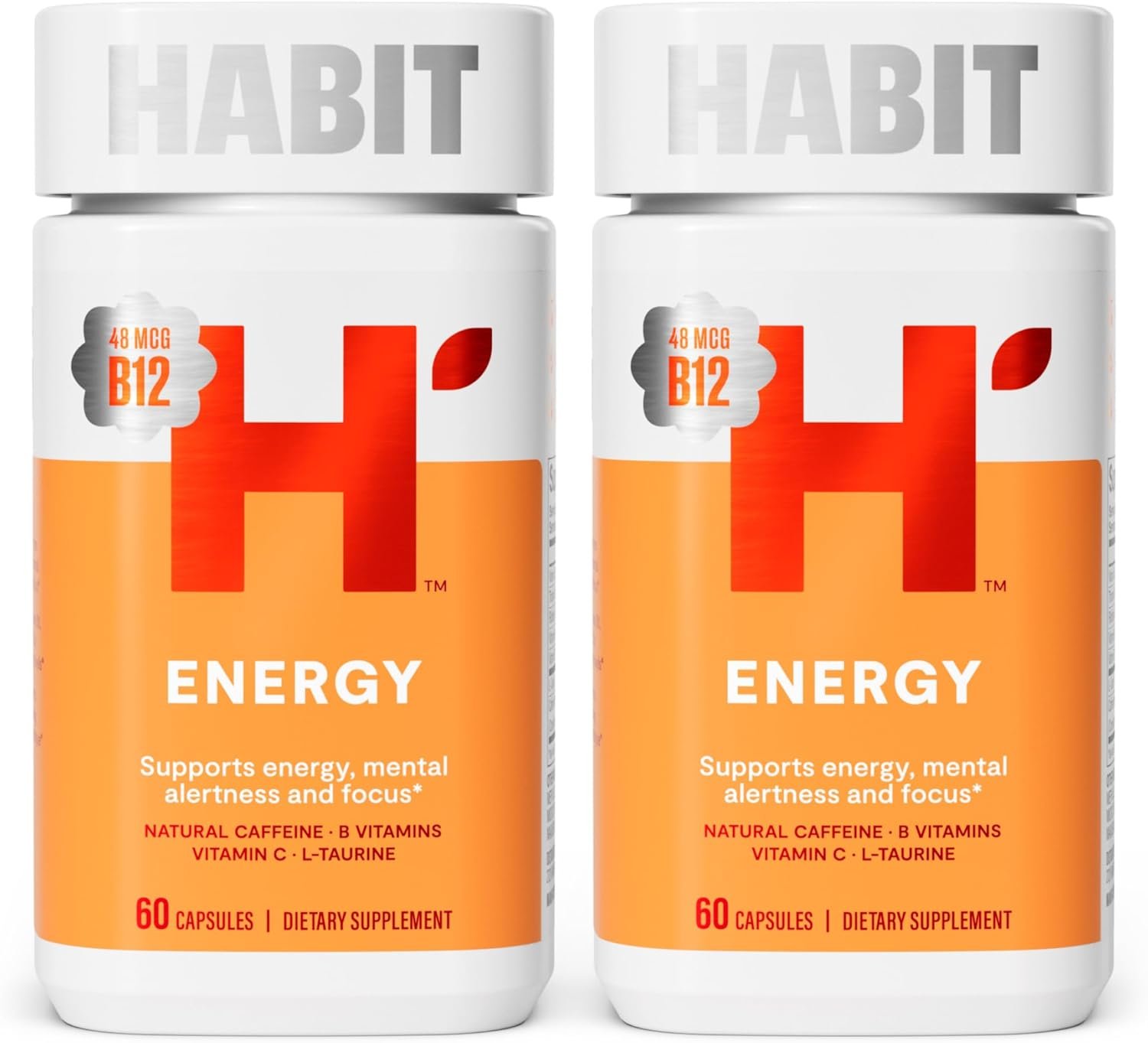 Habit Energy Supplement 2 Pack (120 Capsules) - New Look, Supports Energy, Mental Alertness and Focus, Natural Caffeine, Vitamins B C, Green Tea Extract, Vegan, Non-GMO