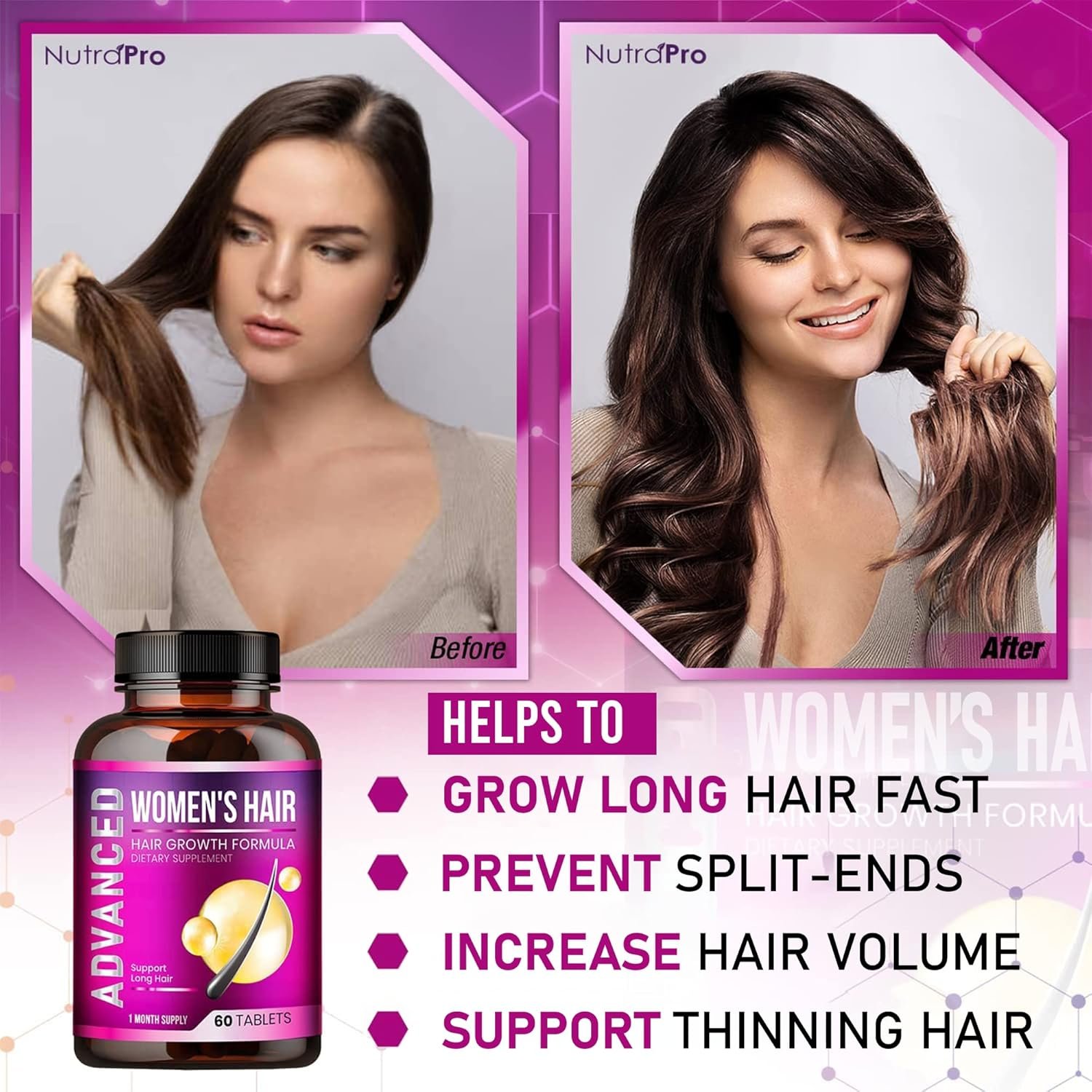 Hair Growth Vitamins for Women - Hair Vitamins for Thinning Hair for Women .Regrow Regrowth Hair Supplement with Dht Blocker,Biotin Saw Palmetto for Women.Volumize,Thicker,Longer Hair.