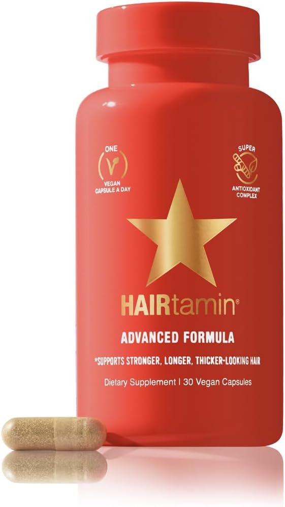 HAIRtamin Vegan Hair Vitamins for Faster Hair Growth | All Natural Biotin Hair Growth Vitamin Capsules to Support Healthy Hair Skin and Nails | One-a-Day Supplement | May Reduce Hair Loss Thinning
