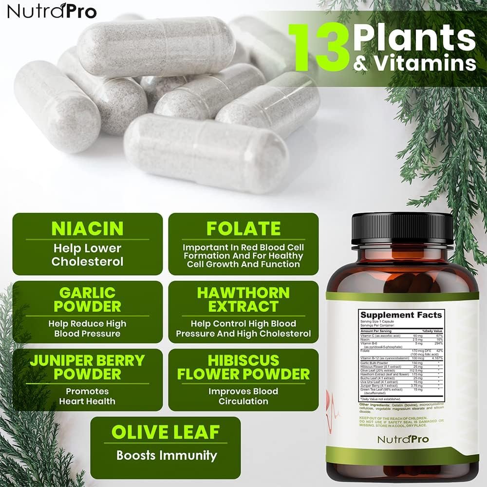 Heart Health Blood Pressure Support Supplement - Support Blood Pressure Healthy Circularity Naturally with Hawthorn Berry Hibiscus.Vitamins Pills for Healthy Hypertension (BP) Healthy Heart.