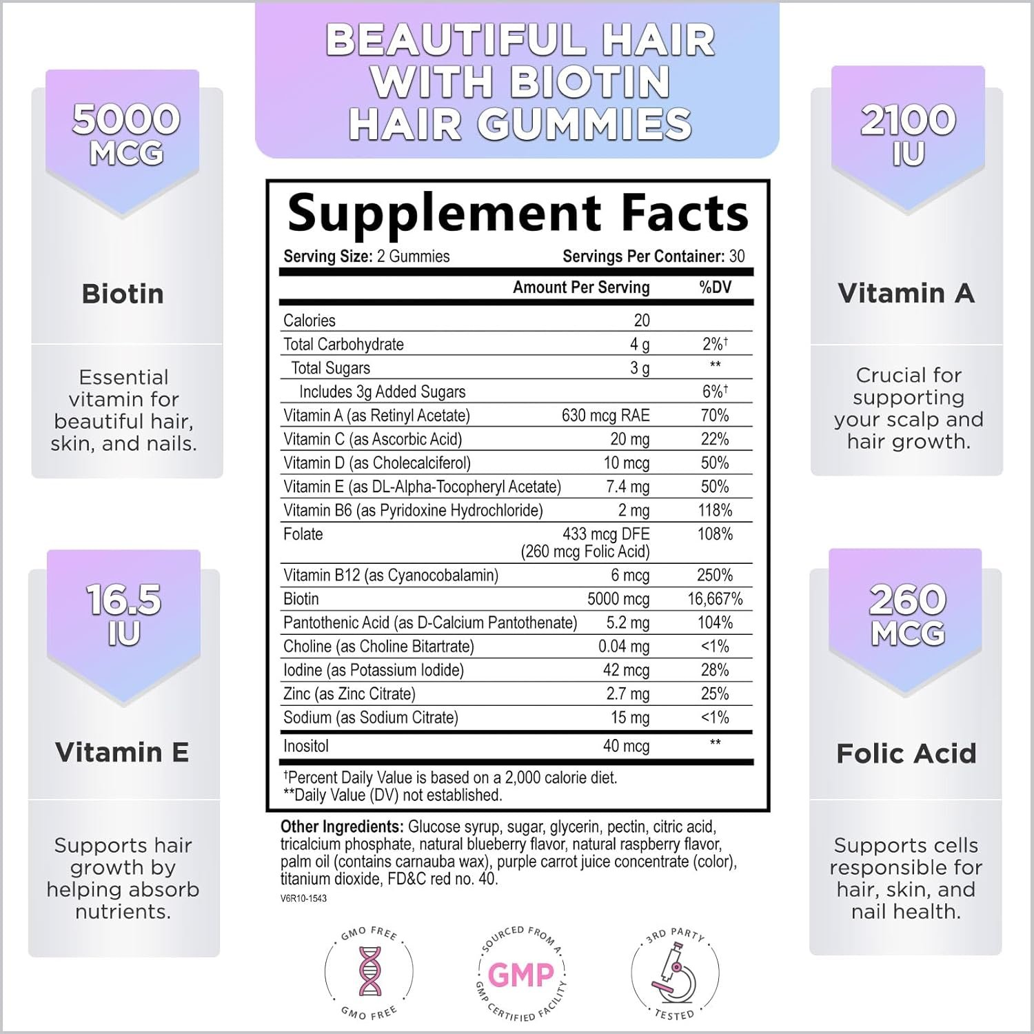 Hello Lovely! Hair Vitamins Gummy with Biotin 5000 mcg Vitamin E C Support Hair Growth, Premium Vegetarian Non-GMO, for Stronger Beautiful Hair, Skin Nails Supplement - 60 Bear Gummies