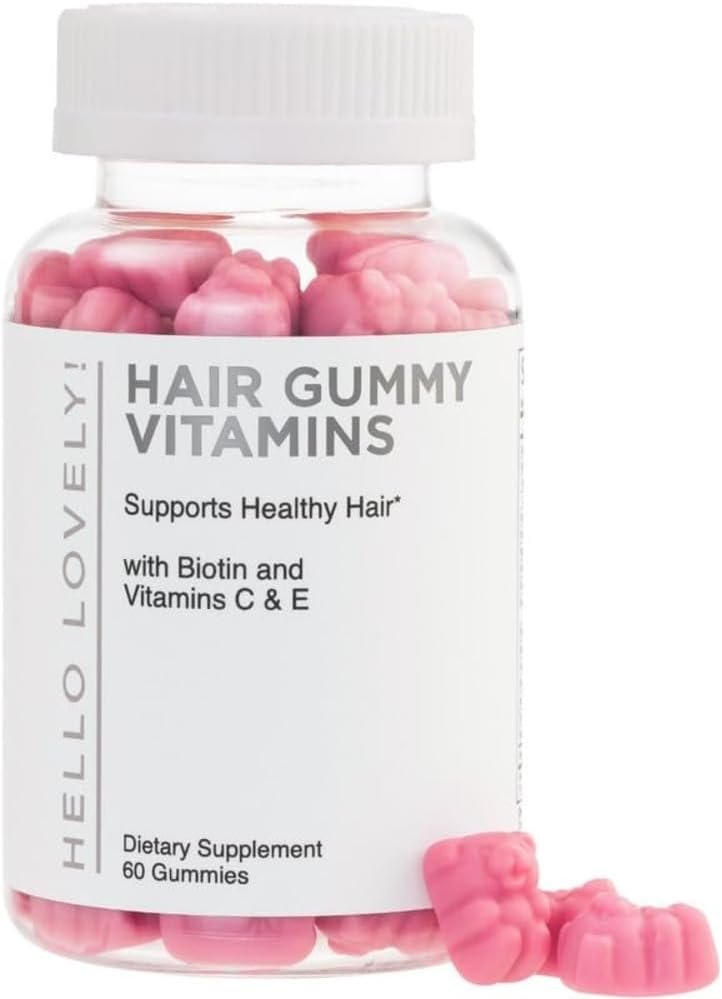 Hello Lovely! Hair Vitamins Gummy with Biotin 5000 mcg Vitamin E C Support Hair Growth, Premium Vegetarian Non-GMO, for Stronger Beautiful Hair, Skin Nails Supplement - 60 Bear Gummies