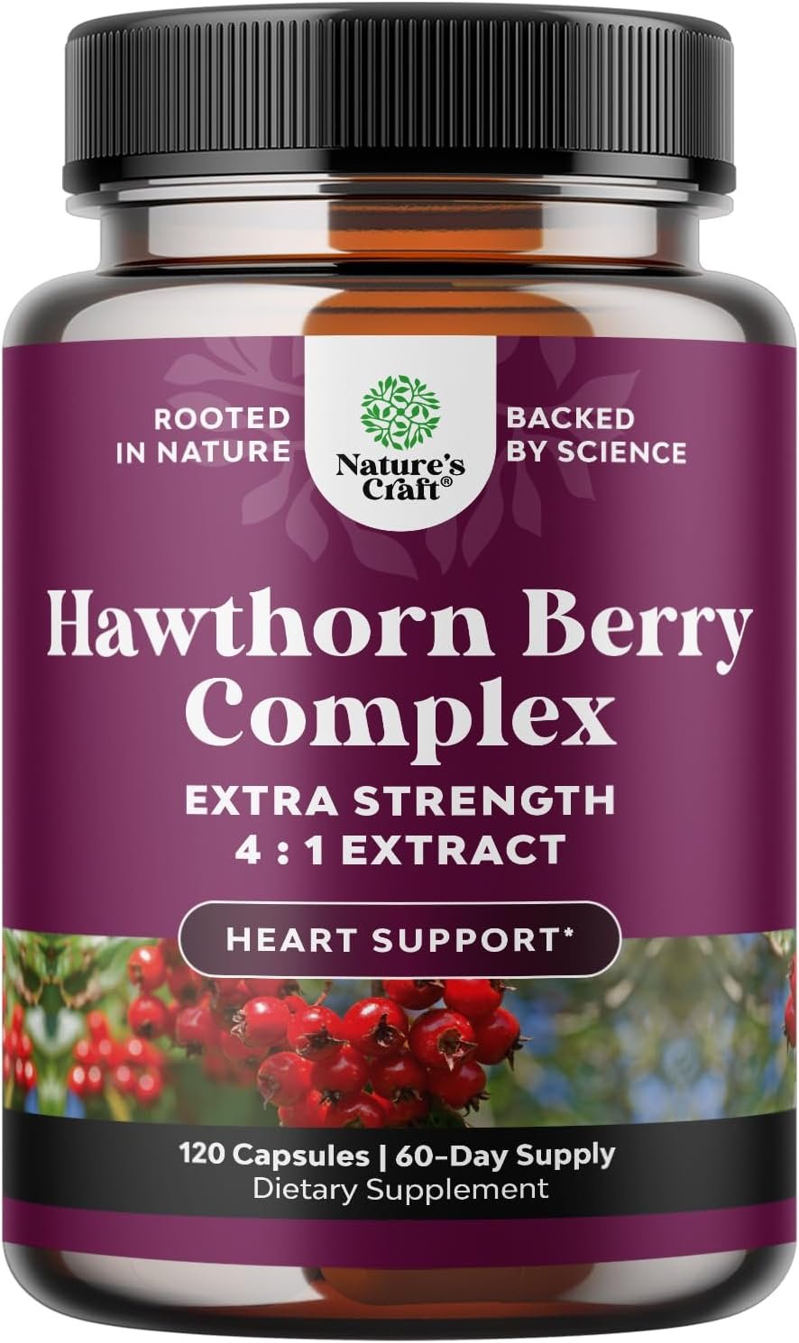 High Strength Hawthorn Berry Capsules - Pure Antioxidant Hawthorn Berry Supplement with Leaf Flower Extract 4:1 for Healthy Heart Digestion - Energy Support for Men Women - 120 Count Pack