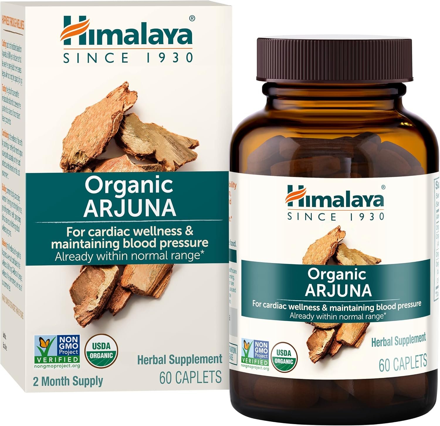 Himalaya Organic Arjuna Herbal Supplement, Cardiovascular Support, Blood Pressure Maintenance, Heart Health, USDA Certified Organic, Non-GMO, Vegan, 700 mg, 60 Plant-Based Caplets, 60 Day Supply