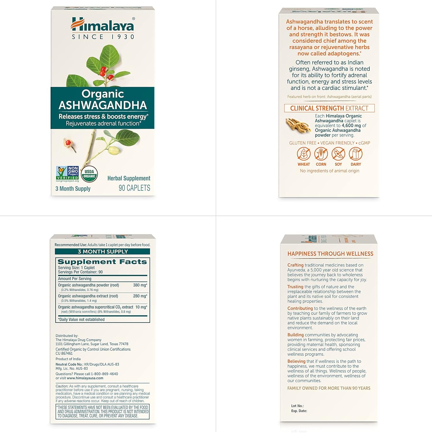 Himalaya Organic Ashwagandha, 120 Day Supply, Herbal Supplement for Stress Relief, Energy Support, Occasional Sleeplessness, USDA Organic, Non-GMO, Vegan, Gluten Free, 670 mg, 60 Caplets, 2 Pack