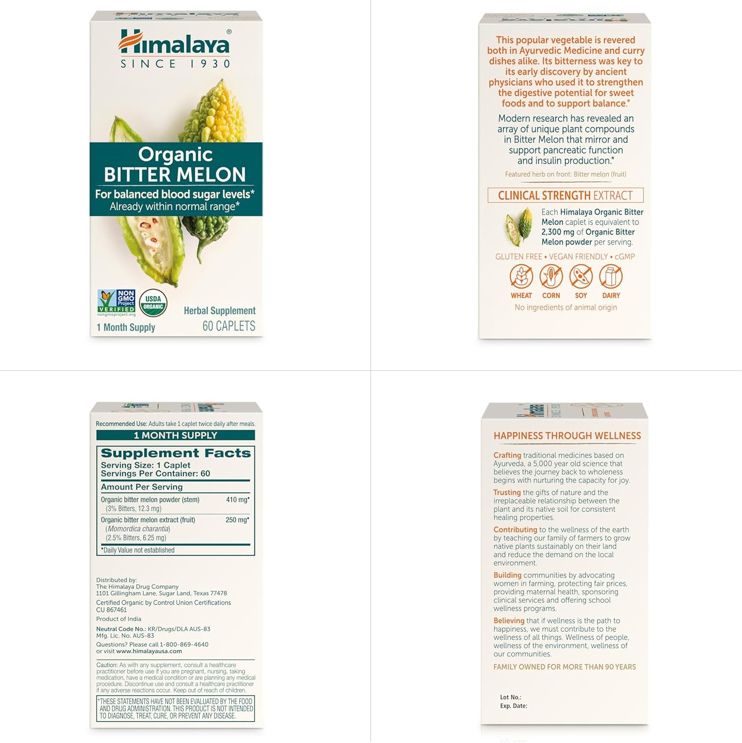 Himalaya Organic Bitter Melon for Glucose Metabolism, 660 mg, 60 Caplets, 1 Month Supply