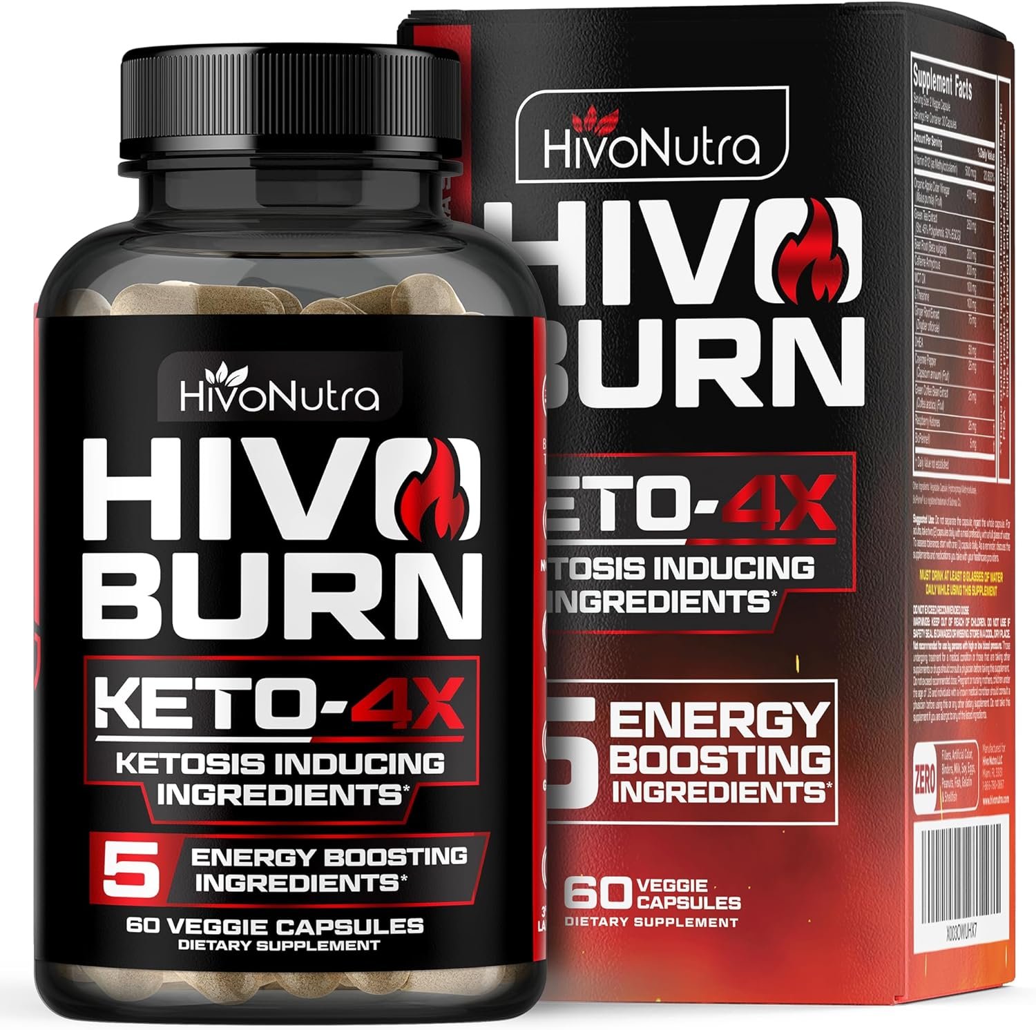 HivoBurn 4X Keto Inducing Weight Management Supplement for Men Women with Apple Cider Vinegar Green Coffee Bean Extract Raspberry Ketones - Vegan Capsules