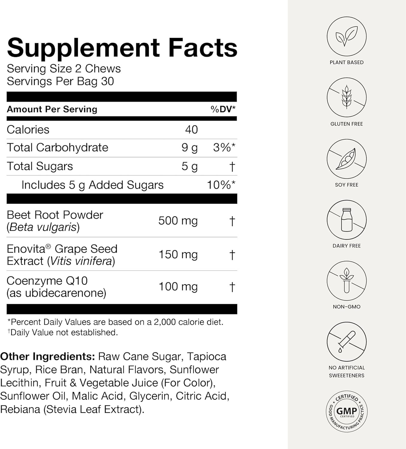 humanN SuperBeets Heart Chews Advanced - 3-in-1 Formula with Beetroot, Grape Seed Extract, CoQ10, 60 Count
