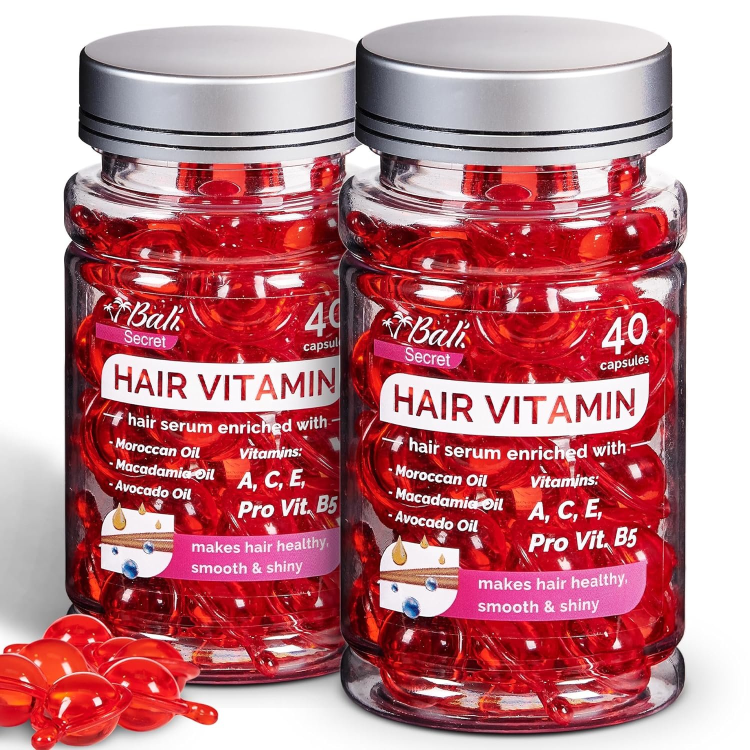 Hussell Hair Treatment Serum - 40 Hair Care Capsules - No Rinse - With Argan Macadamia Avocado Oils - Vitamins A, E, Pro B5 - Conditioner for Women Men