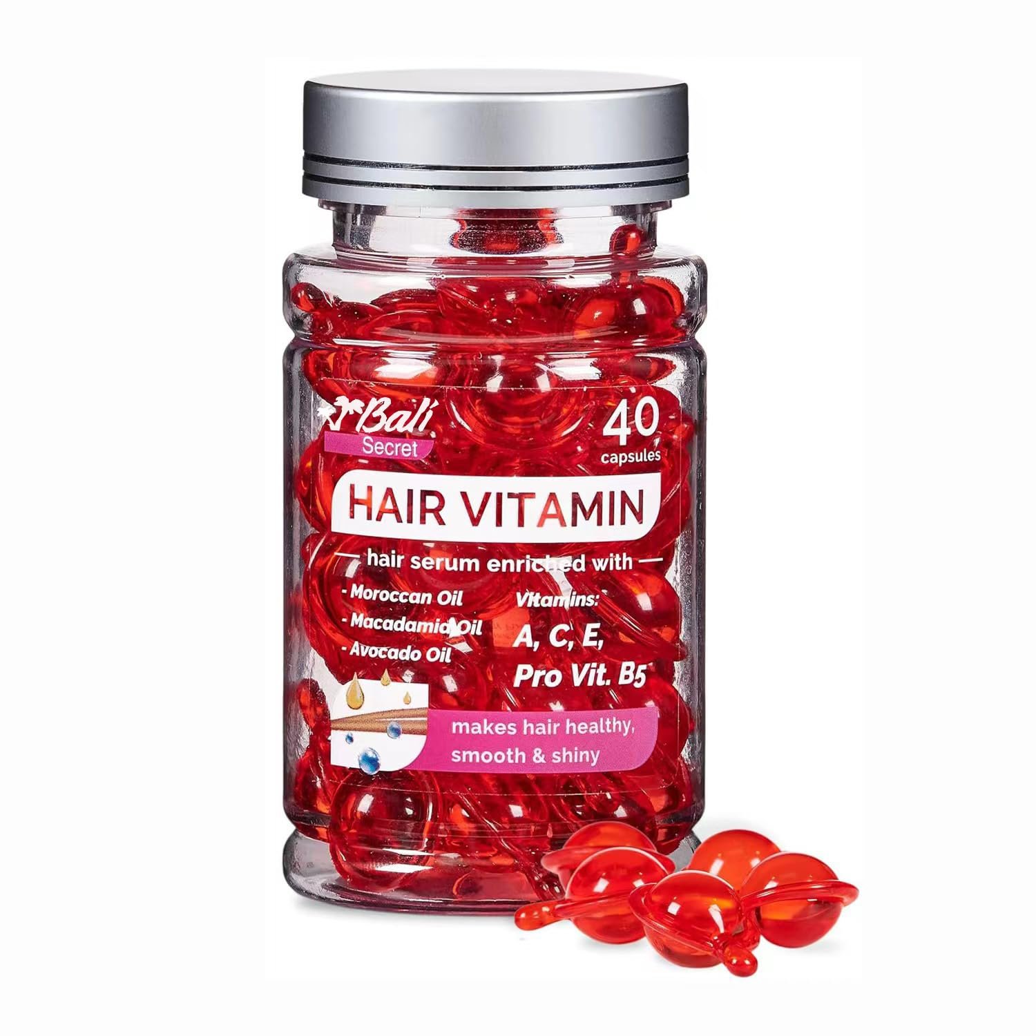 Hussell Hair Treatment Serum - 40 Hair Care Capsules - No Rinse - With Argan Macadamia Avocado Oils - Vitamins A, E, Pro B5 - Conditioner for Women Men