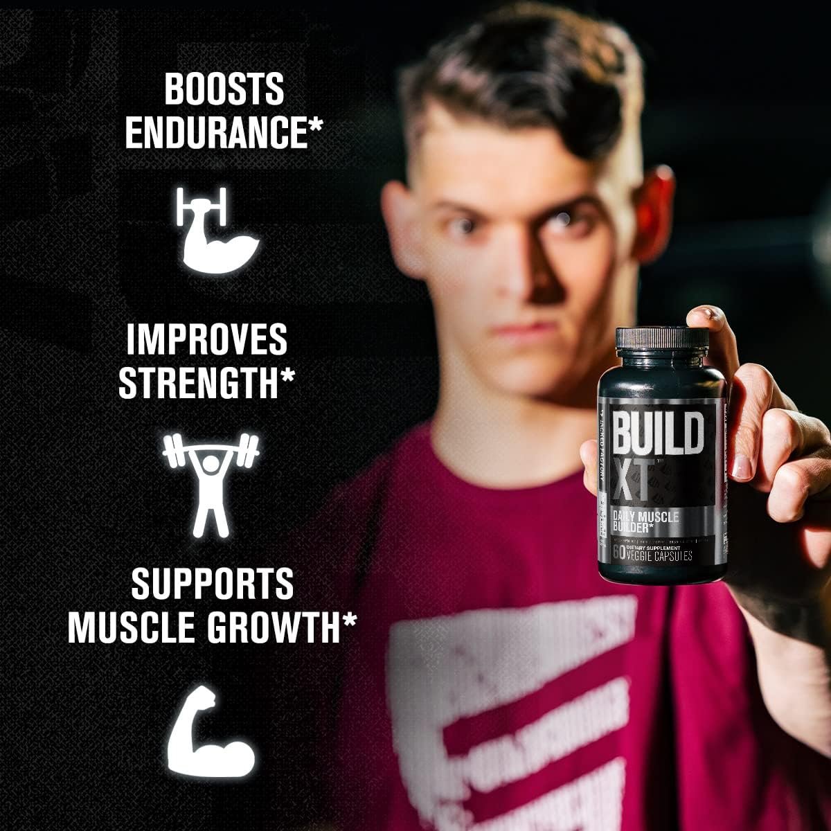 Jacked Factory Build-XT Muscle Builder - Daily Muscle Building Supplement for Muscle Growth and Strength | Featuring Powerful Ingredients Peak02 elevATP - 120 Veggie Pills