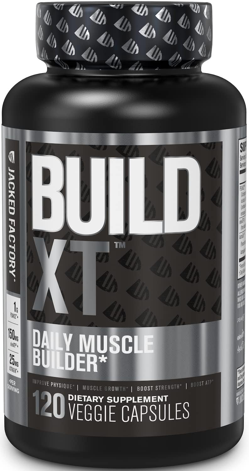 Jacked Factory Build-XT Muscle Builder - Daily Muscle Building Supplement for Muscle Growth and Strength | Featuring Powerful Ingredients Peak02 elevATP - 120 Veggie Pills