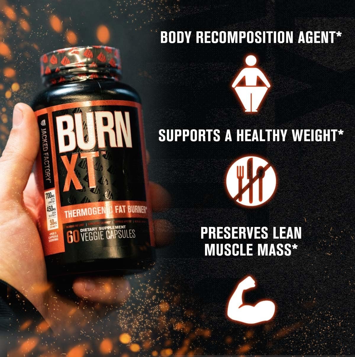 Jacked Factory Burn XT Thermogenic Fat Burner Lean PM Nighttime Weight Loss Supplement for Men Women 60 Veggie Diet Pills
