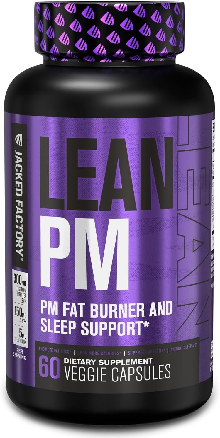 Jacked Factory Lean PM Night Time Fat Burner, Sleep Aid Supplement, Appetite Suppressant for Men and Women - 60 Stimulant-Free Veggie Weight Loss Diet Pills