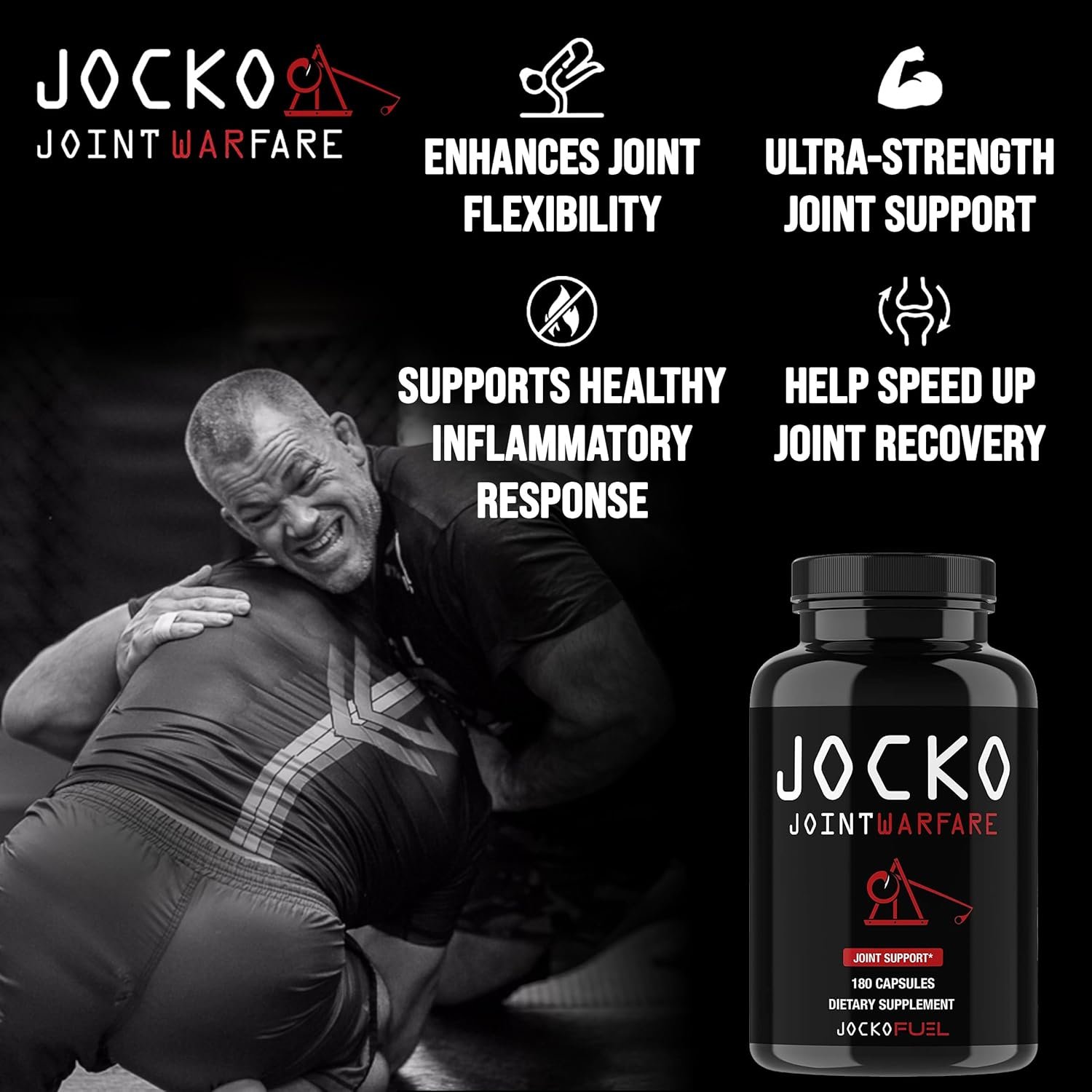 Jocko Fuel Joint Support Supplement - Glucosamine MSM for Joint Pain, Mobility, Flexibility w/Turmeric Boswellia (180 Capsules)