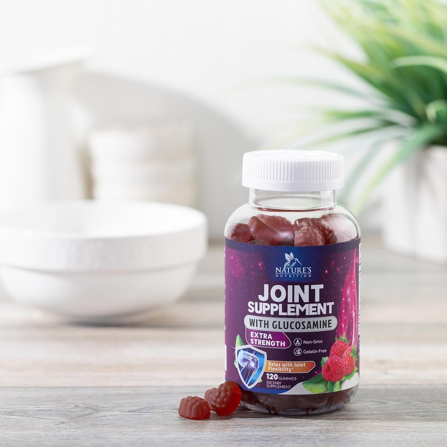 Joint Support Gummies Glucosamine Plus Vitamin E - Natures Joint Support Supplement for Occasional Discomfort for Back, Knees Hands - Cartilage Joint Health Flexibility Support - 120 Gummies