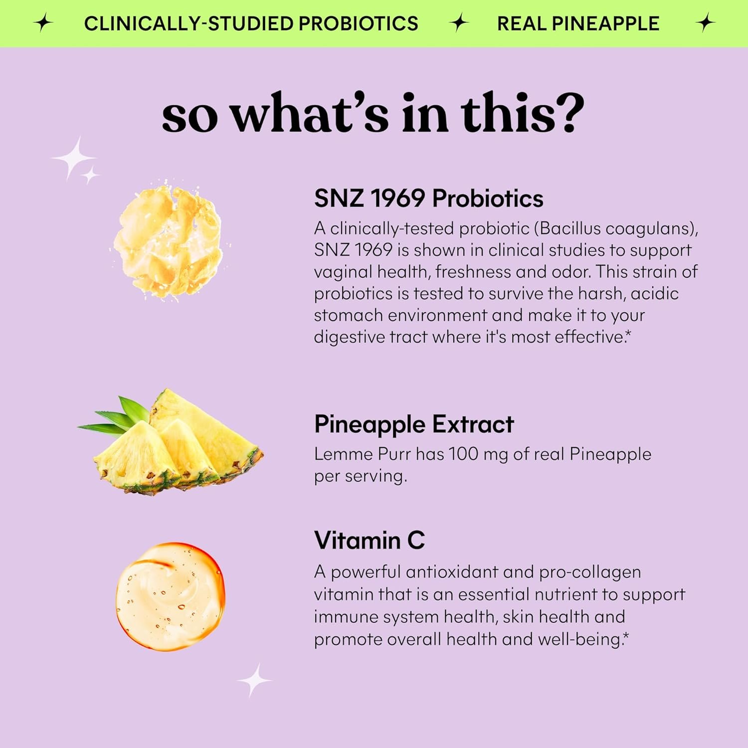 Lemme Purr Vaginal Probiotic Gummies for Women - Balanced pH, Healthy Odor, Yeast Balance Flora Support + Vitamin C for Immune Health - Tasty Pineapple (60 Count)
