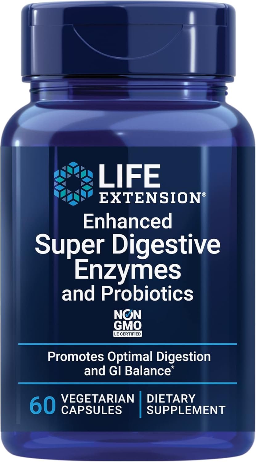 Life Extension Enhanced Super Digestive Enzymes Probiotics -Vegetarian-Friendly Digestive Health Formula For GI Balance - Plant-Based Diet Aid - Non-GMO - 60 Vegetarian Capsules