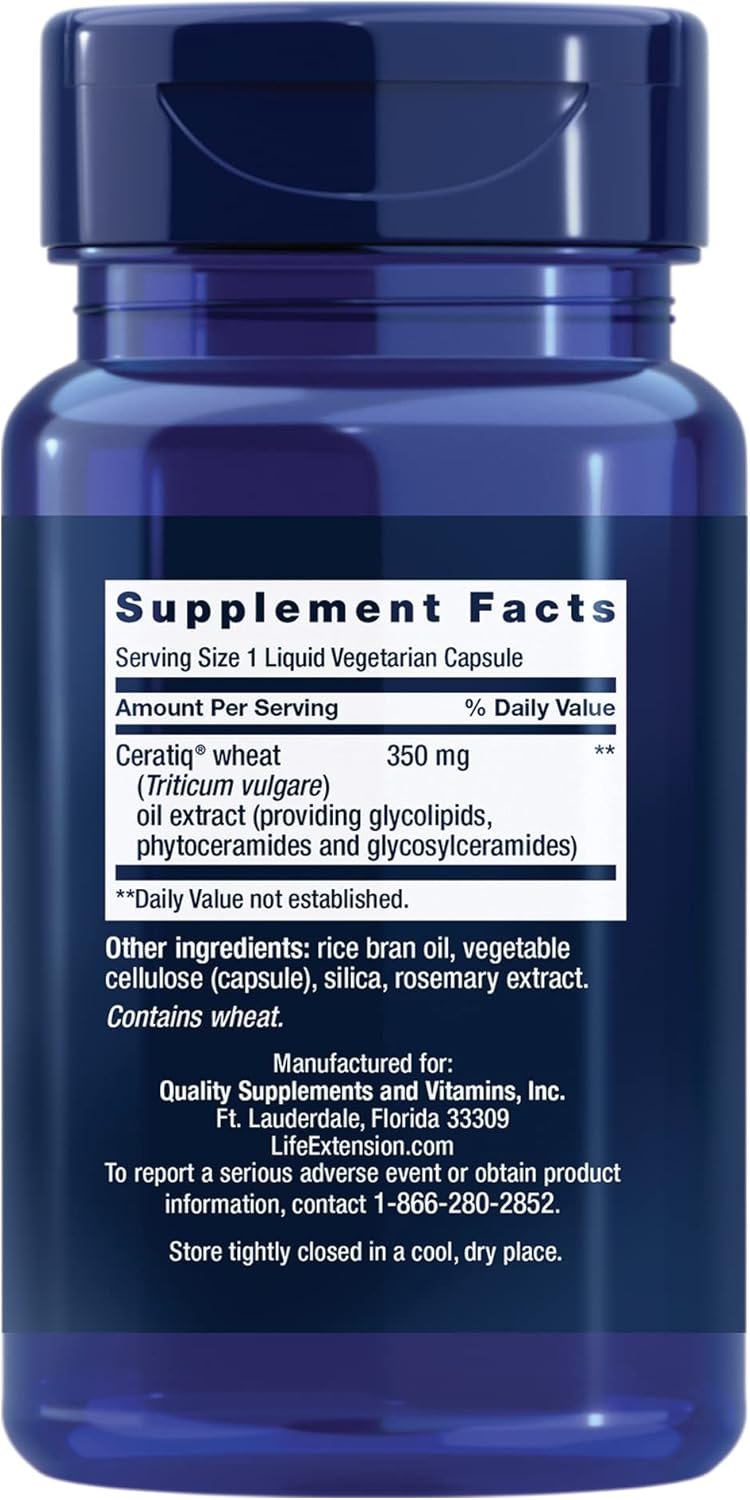 Life Extension Skin Restoring Ceramides - Promotes Hydration Encourages Healthy Ceramide Levels in Skin - Once-Daily Oral Supplement - Non-GMO, Gluten-Free – 30 Liquid Vegetarian Capsules
