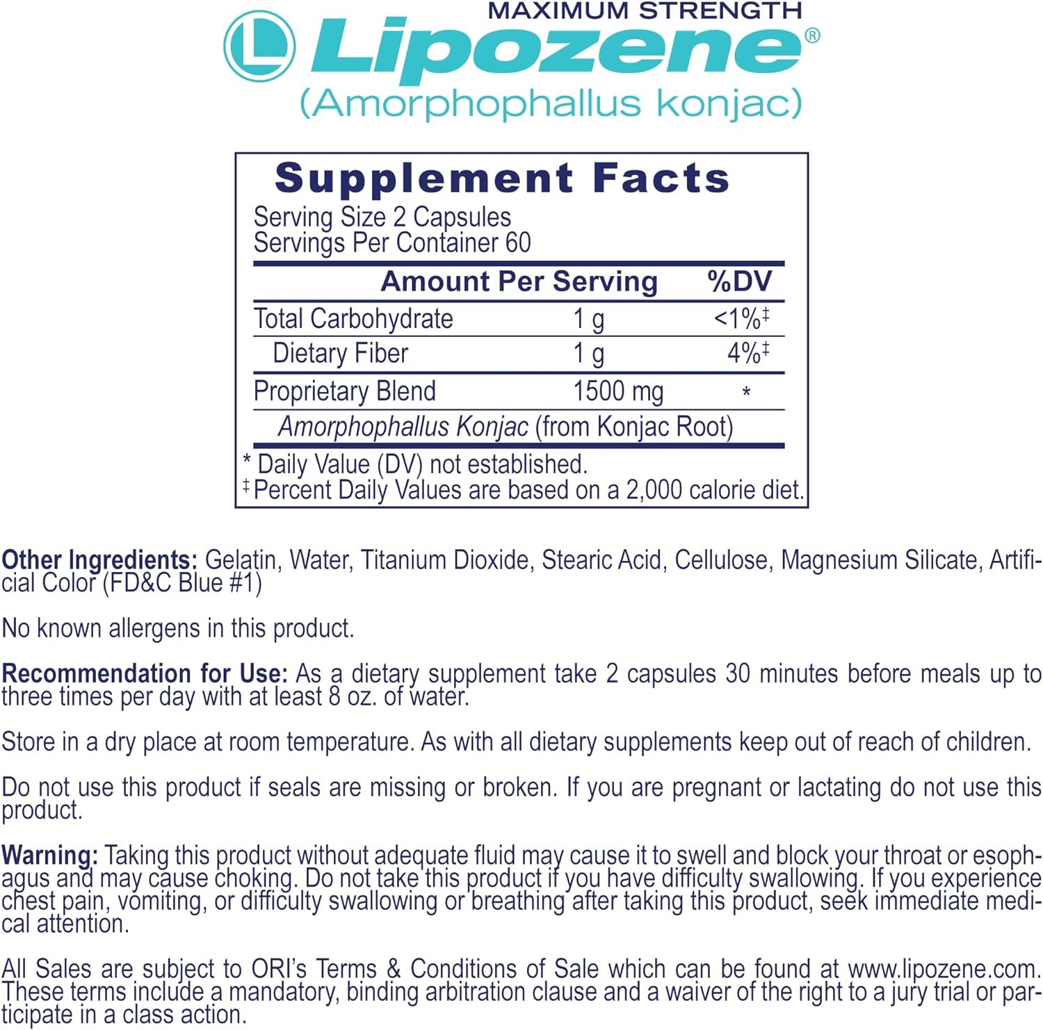 Lipozene MEGA Bottle - 120 Capsules, Making it Our Largest Size Available - Appetite Suppressant