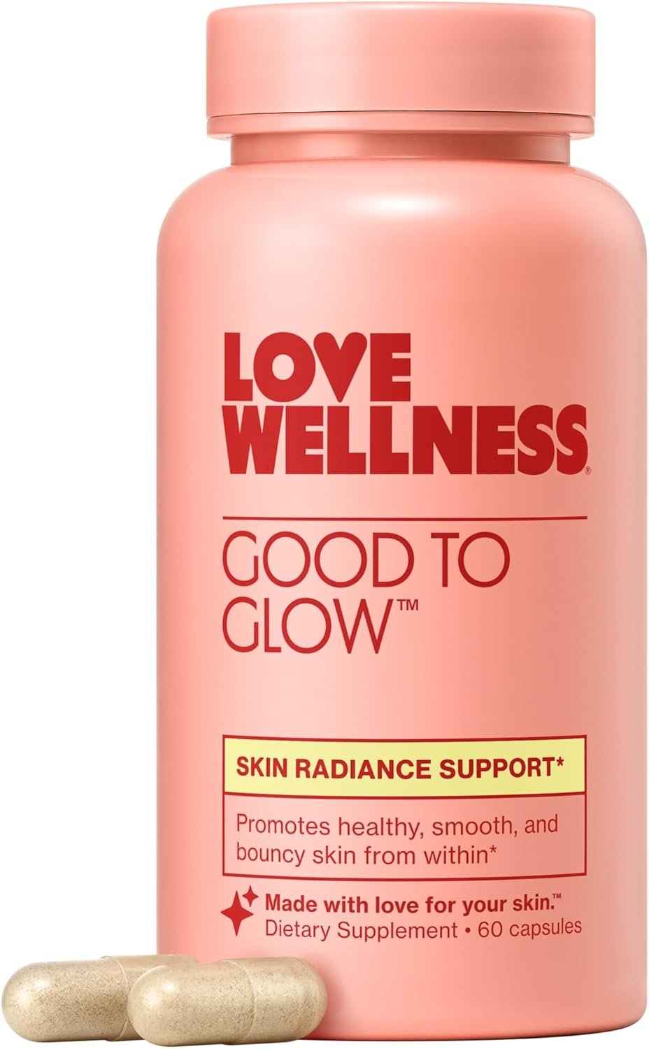 Love Wellness Good to Glow | Collagen Supplement with Biotin, Vitamin C, E, Ashwagandha Zinc | Promotes Smooth, Glowing Clear Skin | Enhances Smoothness Promotes Healthy Skin | 60 Count