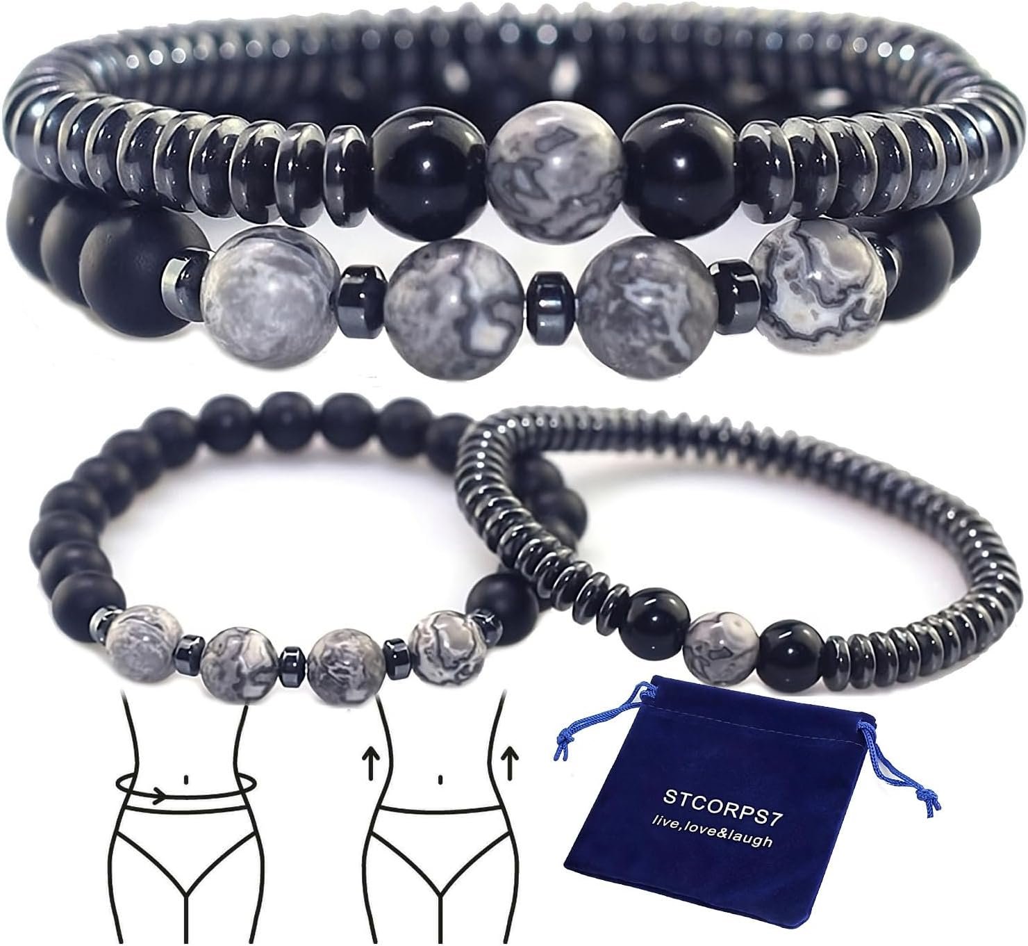 Magnetic Healing Bracelet – Adjustable Hematite Bracelet for Lymph Drainage, Arthritis, Anxiety Relief, Swelling Reduction Weight Loss – Slimming Bracelet for Women Men