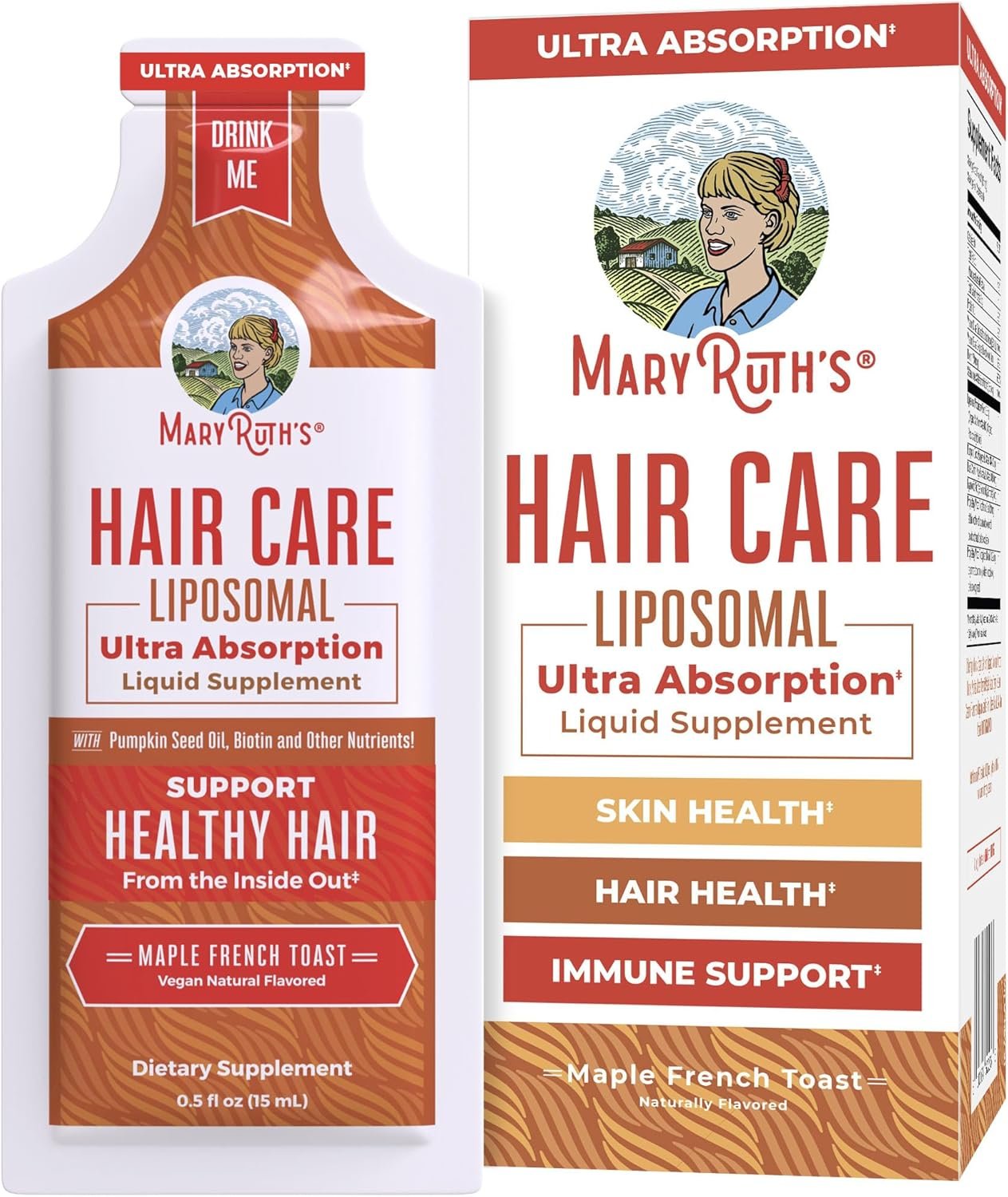 MaryRuth Organics Hair Growth Vitamins, Sugar Gluten Free, Liquid Hair Vitamins with Vitamin D3, Vitamin E Biotin Hyaluronic Acid, Selenium for Hair Skin Care Vegan, Non-GMO, 14-0.5 Fl Oz Pouches