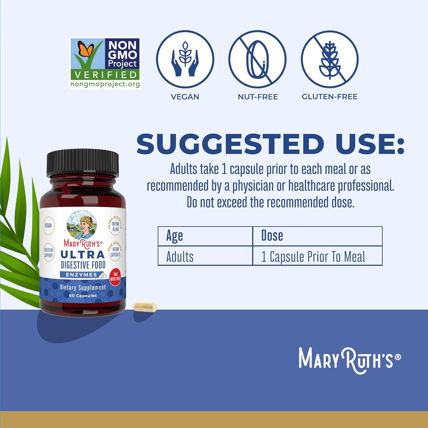 MaryRuth Organics Ultra Digestive Enzymes Capsules | Up to 2 Month Supply | Supplement for Gut Health Support | Digestion Immune Support with Amylase | Lipase Lactase | Vegan | 60 Count