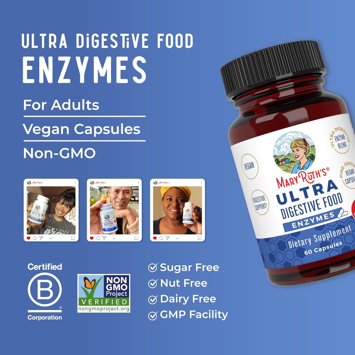 MaryRuth Organics Ultra Digestive Enzymes Capsules | Up to 2 Month Supply | Supplement for Gut Health Support | Digestion Immune Support with Amylase | Lipase Lactase | Vegan | 60 Count