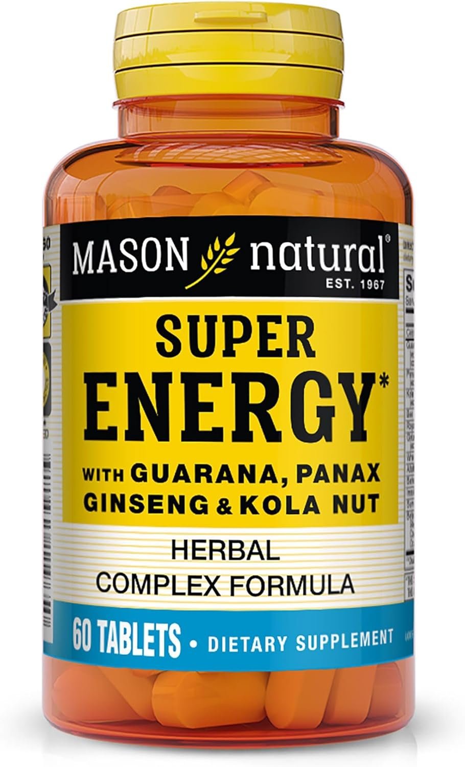 MASON NATURAL Super Energy with Guarana, Panax Ginseng Kola Nut - Herbal Complex Formula to Support Optimal Performance Energy*, 60 Tablets