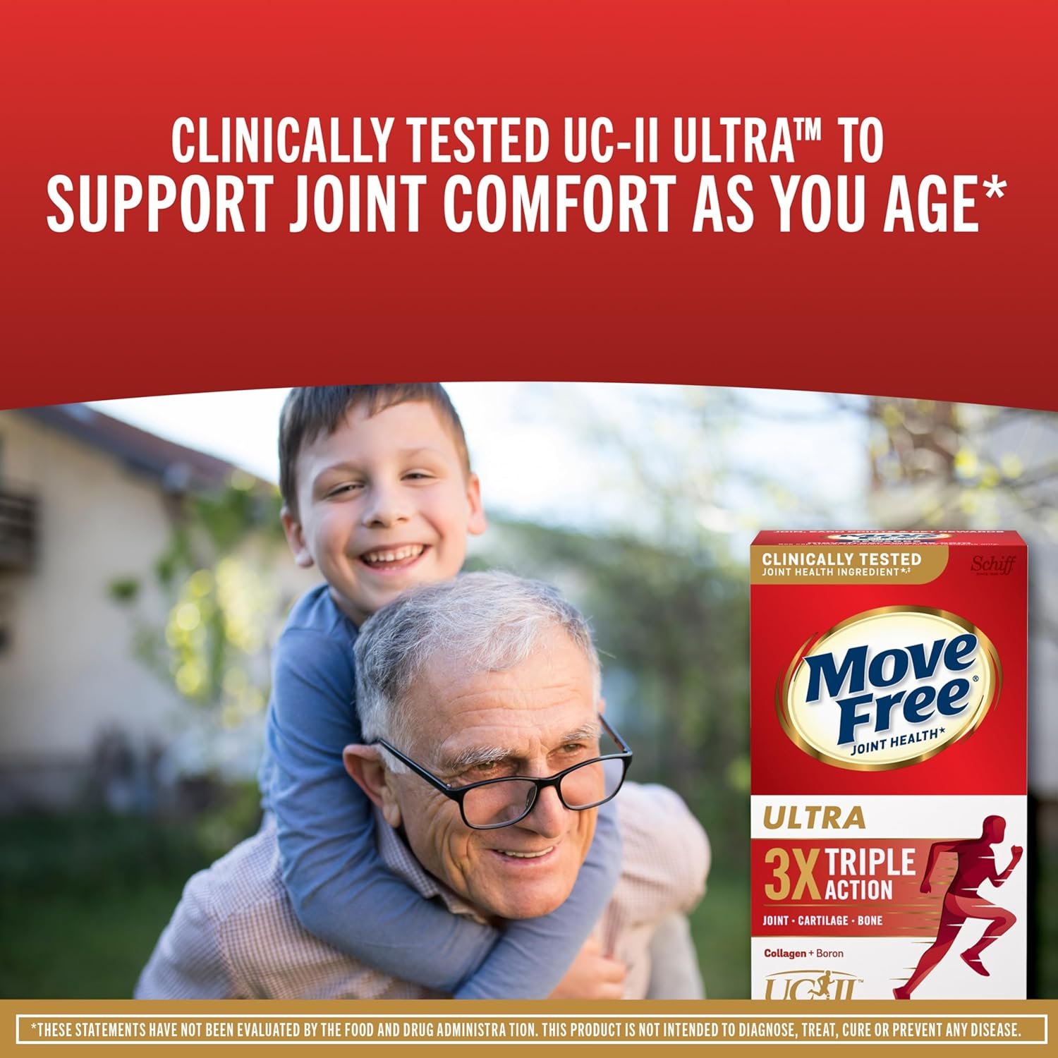 Move Free Ultra Triple Action Joint Support Supplement - Type II Collagen Boron Hyaluronic Acid - Supports Joint Comfort, Cartiliage Bones in 1 Tiny Pill Per Day, 64 Tablets (64 servings)*