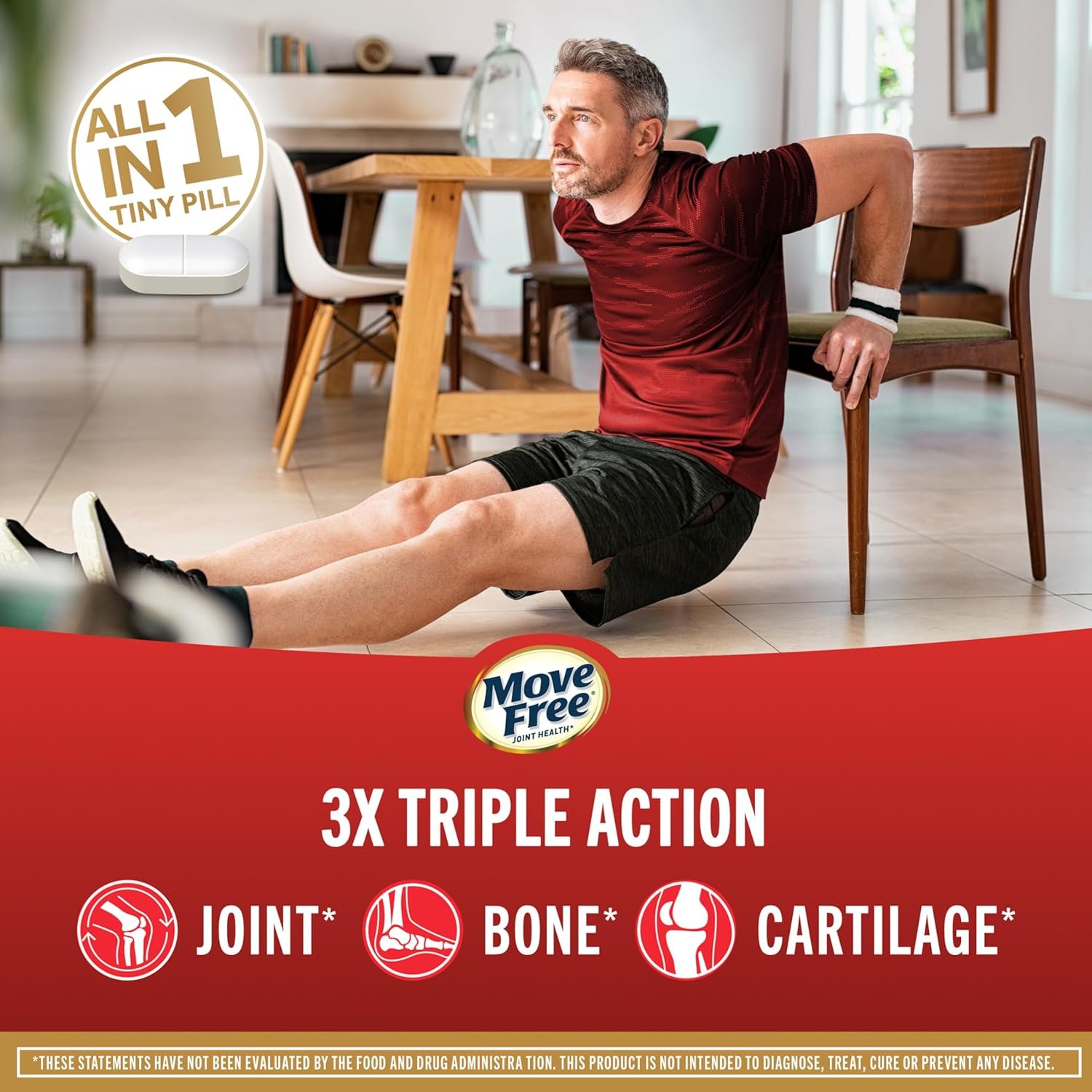 Move Free Ultra Triple Action Joint Support Supplement - Type II Collagen Boron Hyaluronic Acid - Supports Joint Comfort, Cartiliage Bones in 1 Tiny Pill Per Day, 64 Tablets (64 servings)*