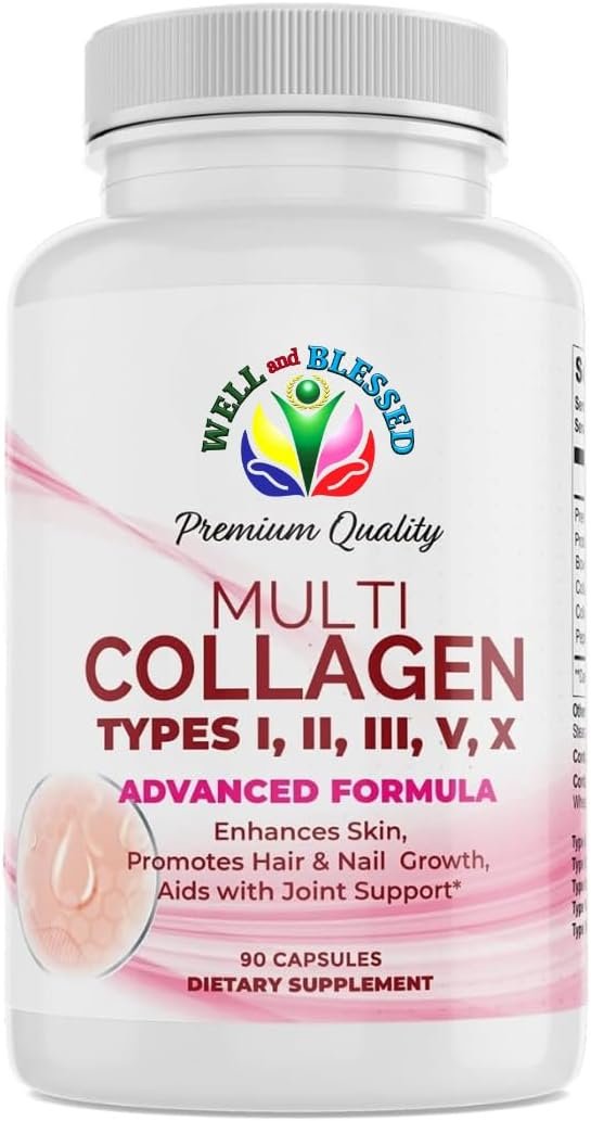 Multi Premium Collagen Supplements for Women with Vitamin C, E -Tighten Skin, Reduce Wrinkles, Strong Nails, Joints Hair Growth - Anti Aging Skin Care Supplements for Women -90 Capsules
