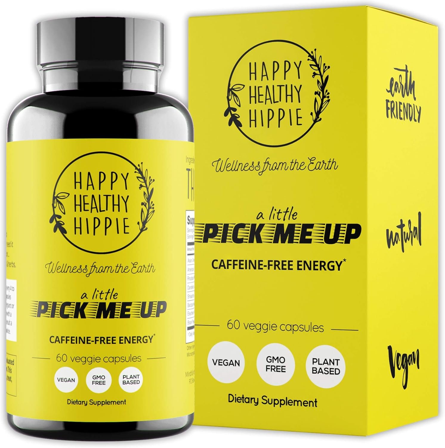 Natural Energy Pills – Caffeine Free – Metabolism, Mental Booster – with Rhodiola Rosea, Dandelion Root, Bacopa, Ginseng Extract – 7 Herbs Absorption Enhancing Piperine – Vegan, Non-GMO, 60 Ct