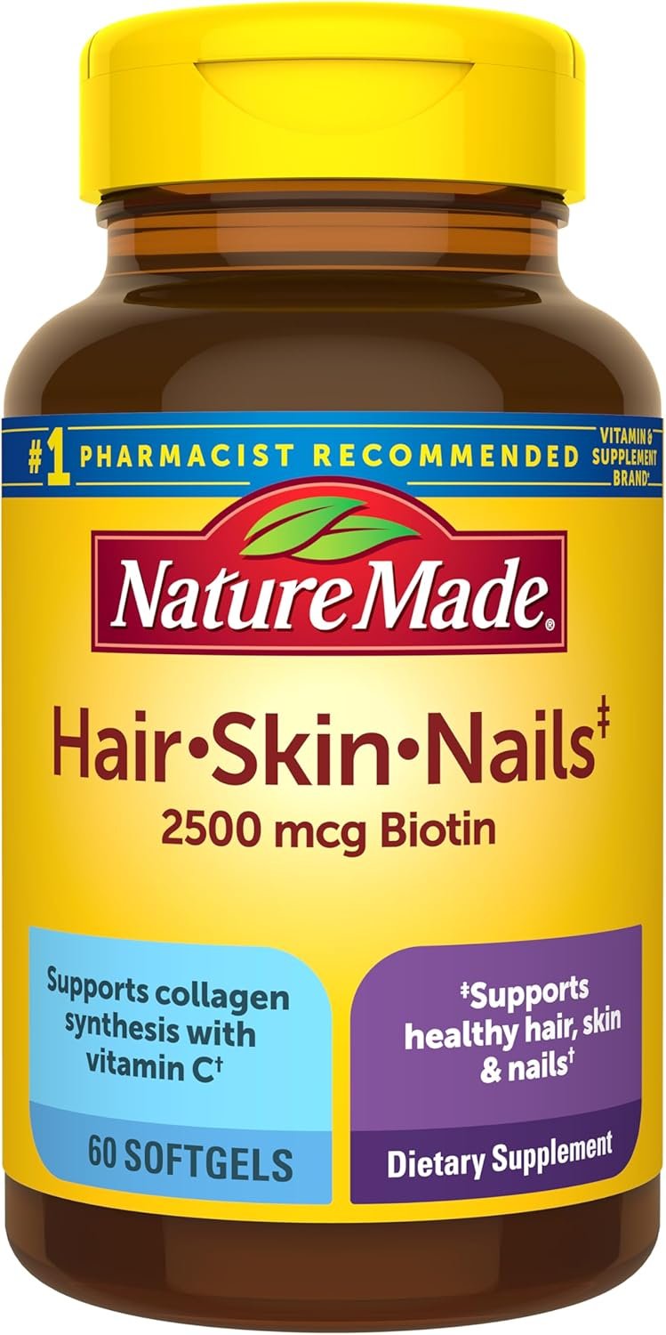 Nature Made Hair Skin and Nails with Biotin 2500 mcg, Dietary Supplement For Healthy Hair Skin and Nails Support, 120 Softgels, 120 Day Supply