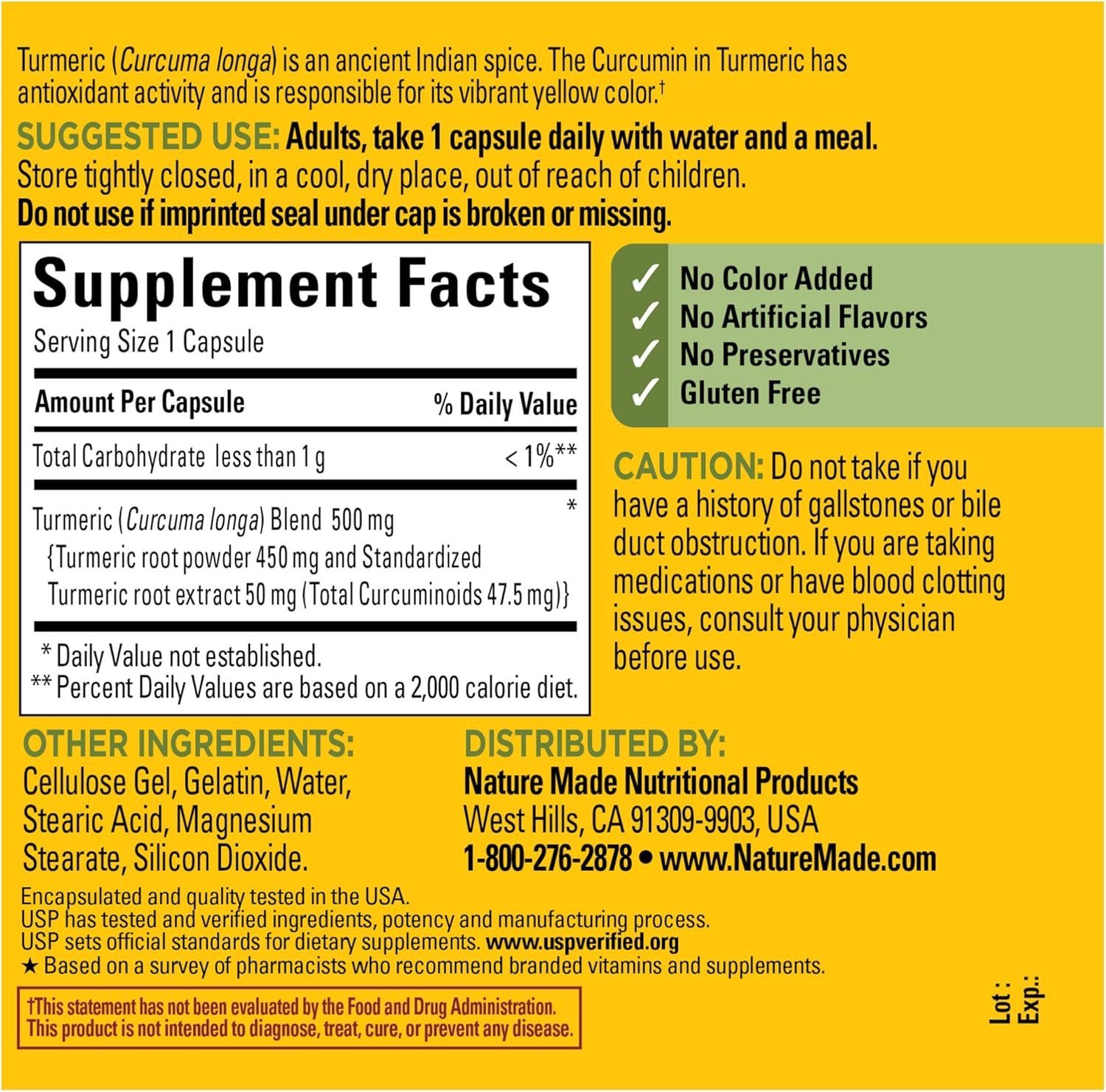 Nature Made Turmeric Curcumin 500 mg, Herbal Supplement for Antioxidant Support, 120 Capsules, 120 Day Supply