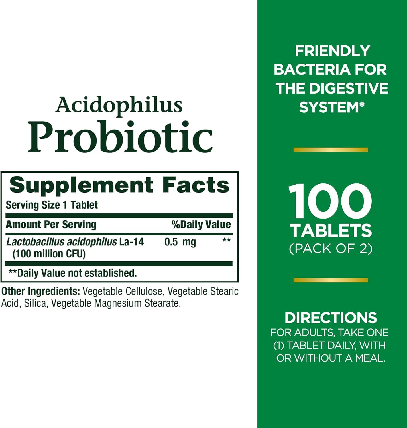 Natures Bounty Acidophilus Probiotic, Daily Probiotic Supplement, Supports Digestive Health, Twin Pack, 200 Tablets