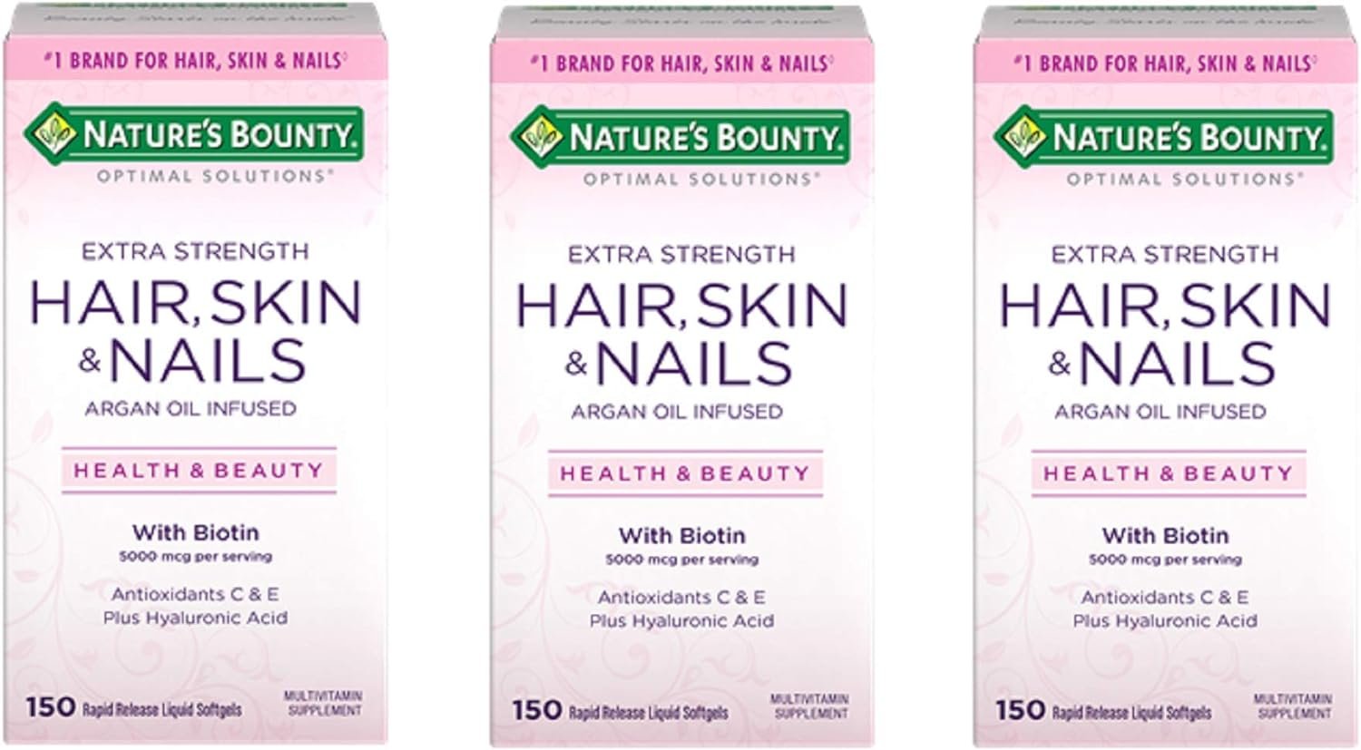 Natures Bounty Extra Strength Hair Skin Nails, 150Count, Pack of 3