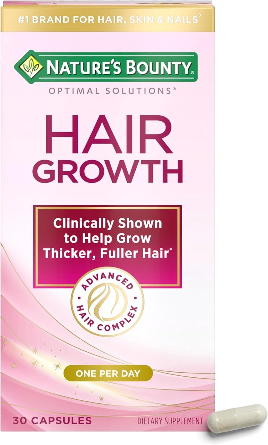 Natures Bounty Hair Growth Supplement, 1 Per Day, Clinically Shown to Support Thicker, Fuller Hair, with Biotin, Silicon Arginine, 30 Capsules