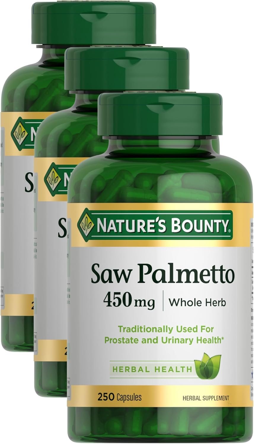 Natures Bounty Saw Palmetto Support for Prostate and Urinary Health, Herbal Health Supplement, 450mg, 250 Capsules