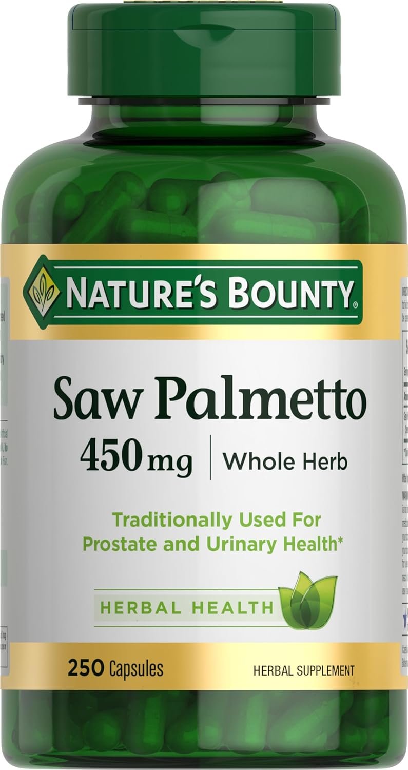 Natures Bounty Saw Palmetto Support for Prostate and Urinary Health, Herbal Health Supplement, 450mg, 250 Capsules