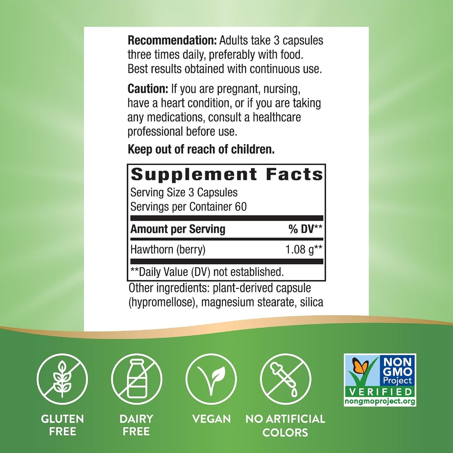 Natures Way Hawthorn Berries - Traditional Support for Heart Health* - Non-GMO Project Verified - Herbal Supplement - Gluten Free - 180 Vegan Capsules