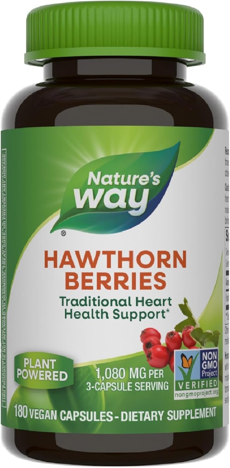 Natures Way Hawthorn Berries - Traditional Support for Heart Health* - Non-GMO Project Verified - Herbal Supplement - Gluten Free - 180 Vegan Capsules
