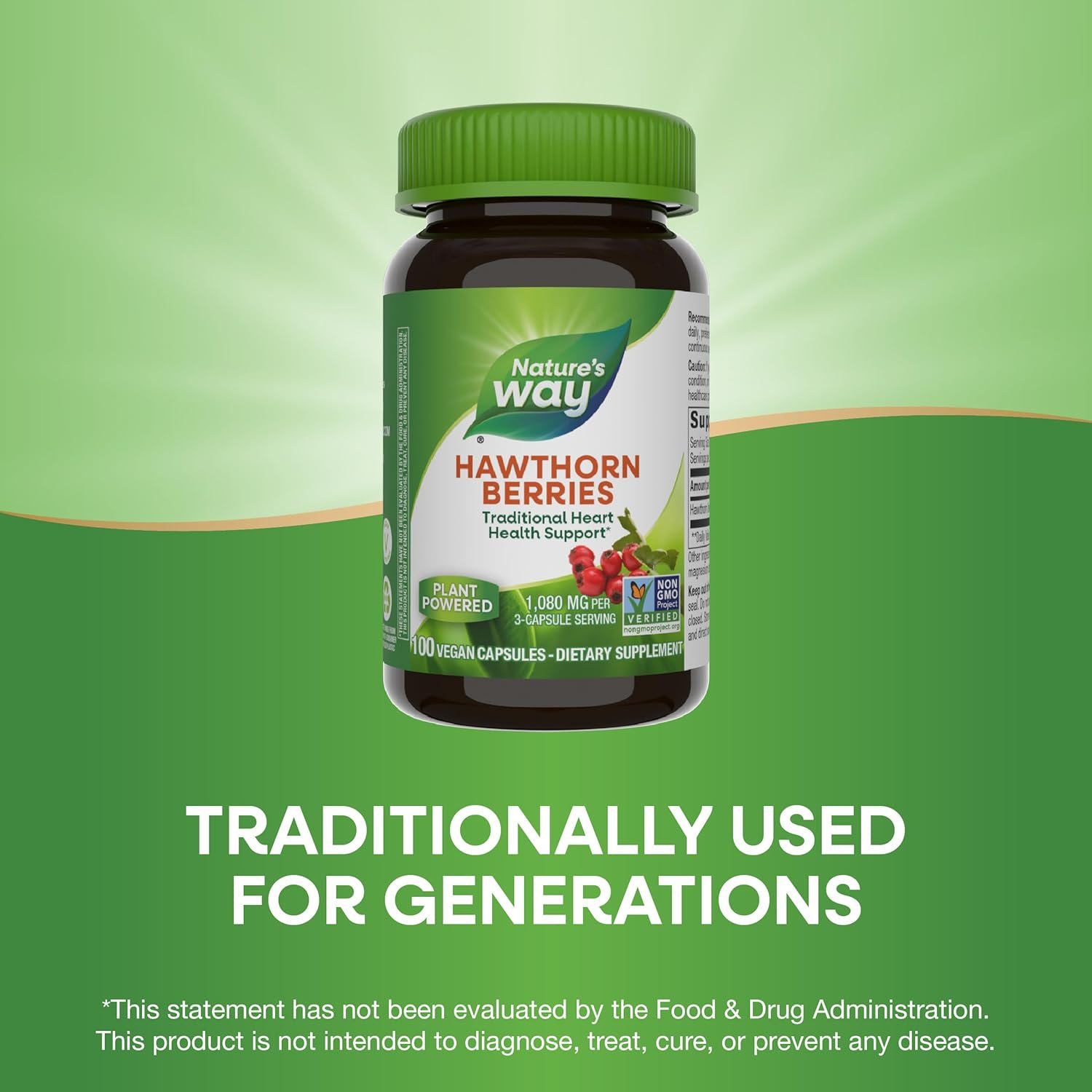 Natures Way Herbal Hawthorn Berries, Traditional Heart Health Support*, 100 Vegan Capsules (Packaging May Vary)
