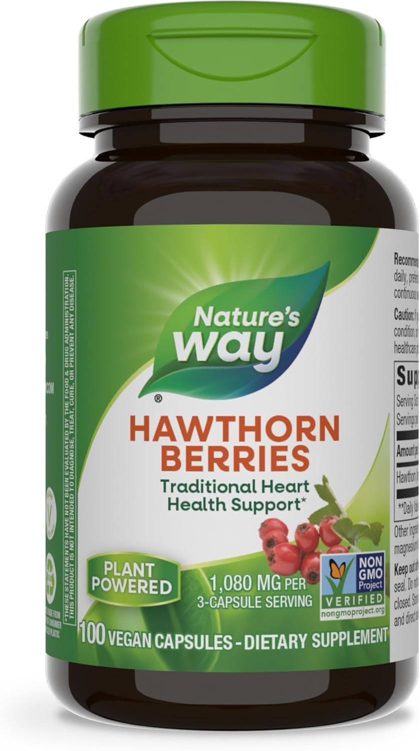 Natures Way Herbal Hawthorn Berries, Traditional Heart Health Support*, 100 Vegan Capsules (Packaging May Vary)